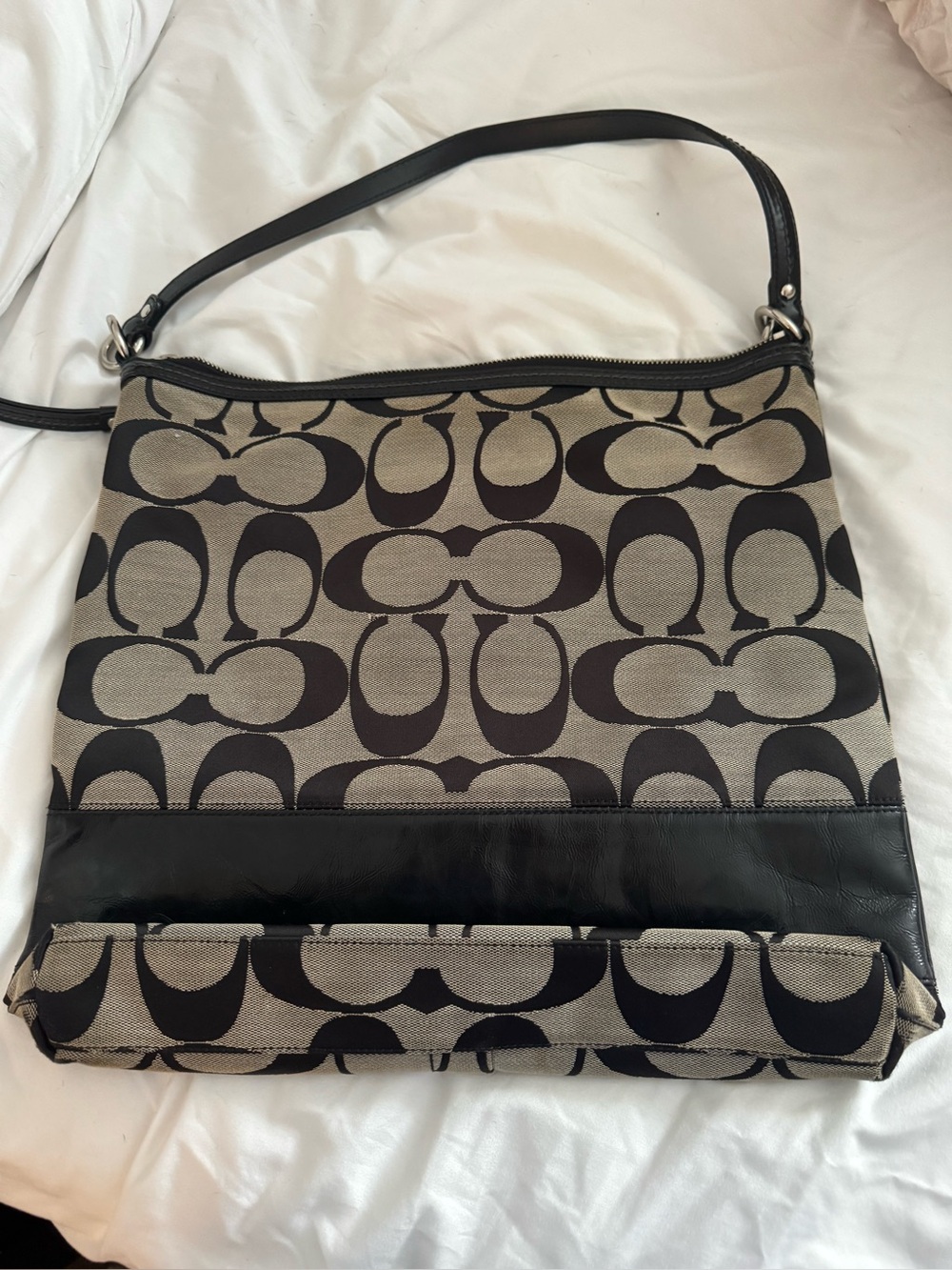 Coach Canvas Shoulder Bag in Khaki and Black